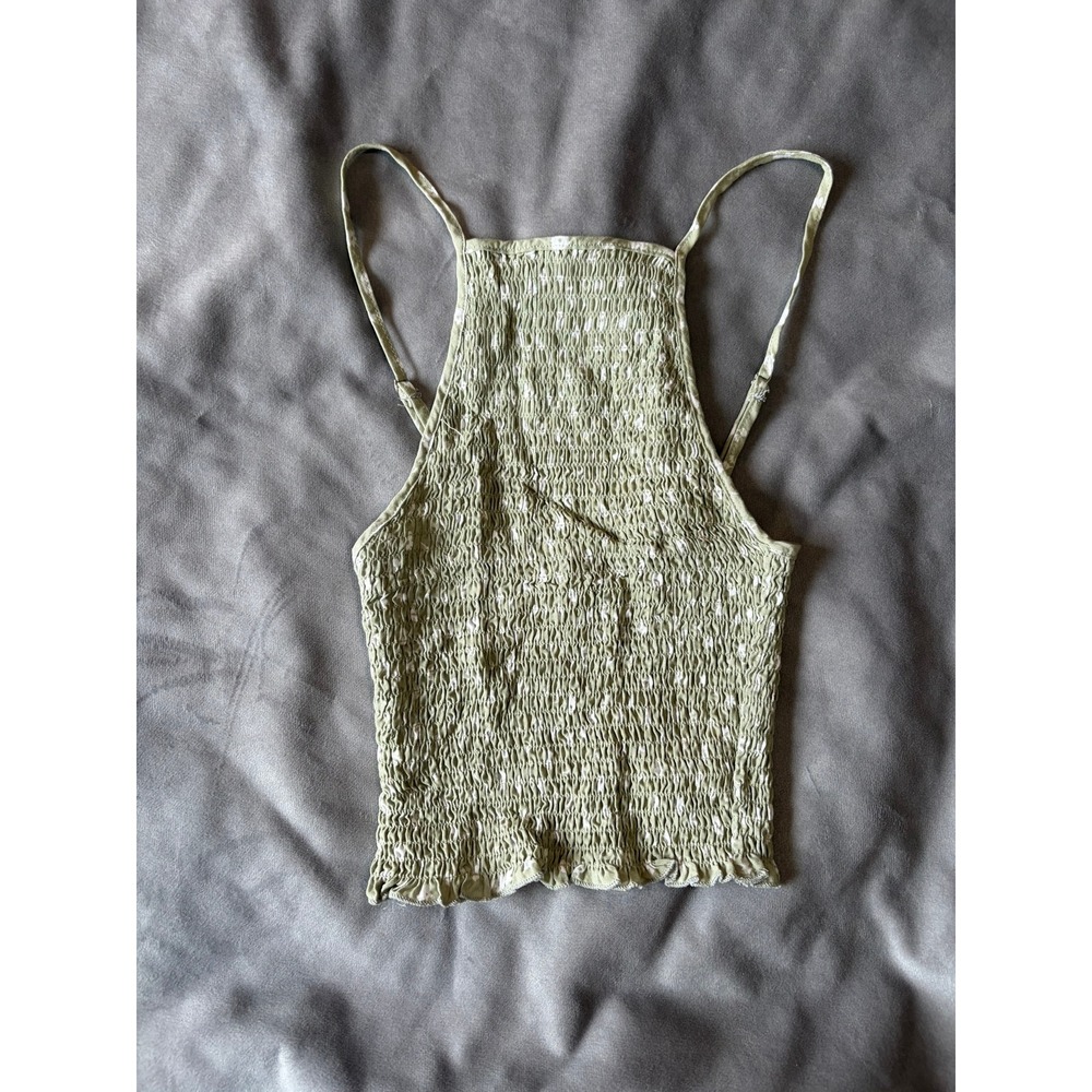 Forever 21 Sage Green Floral Smocked Halter Cami Crop Top Small